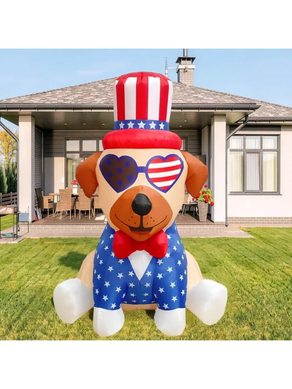 4FT Inflatable Patriotic Pug Decoration with LED Lights for 4th of July Yard